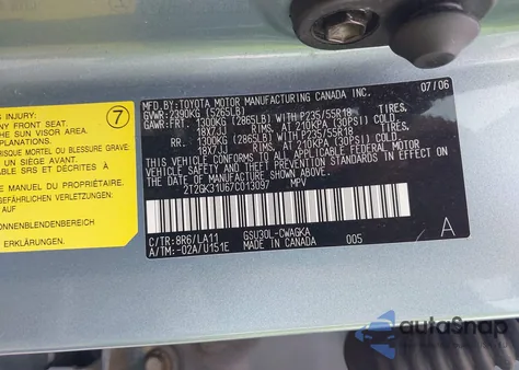 2007 Lexus Rx 350 from USA, damaged, VIN 2T2GK31U67C013097